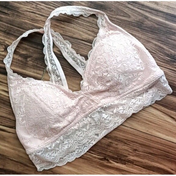 Marilyn Monroe Lace Bralette Bra Size Large Plush Pink Padded Criss Cross Back - Picture 1 of 5